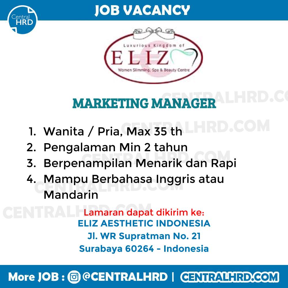 Surabaya Lowongan Kerja Marketing Manager ELIZ AESTHETIC 