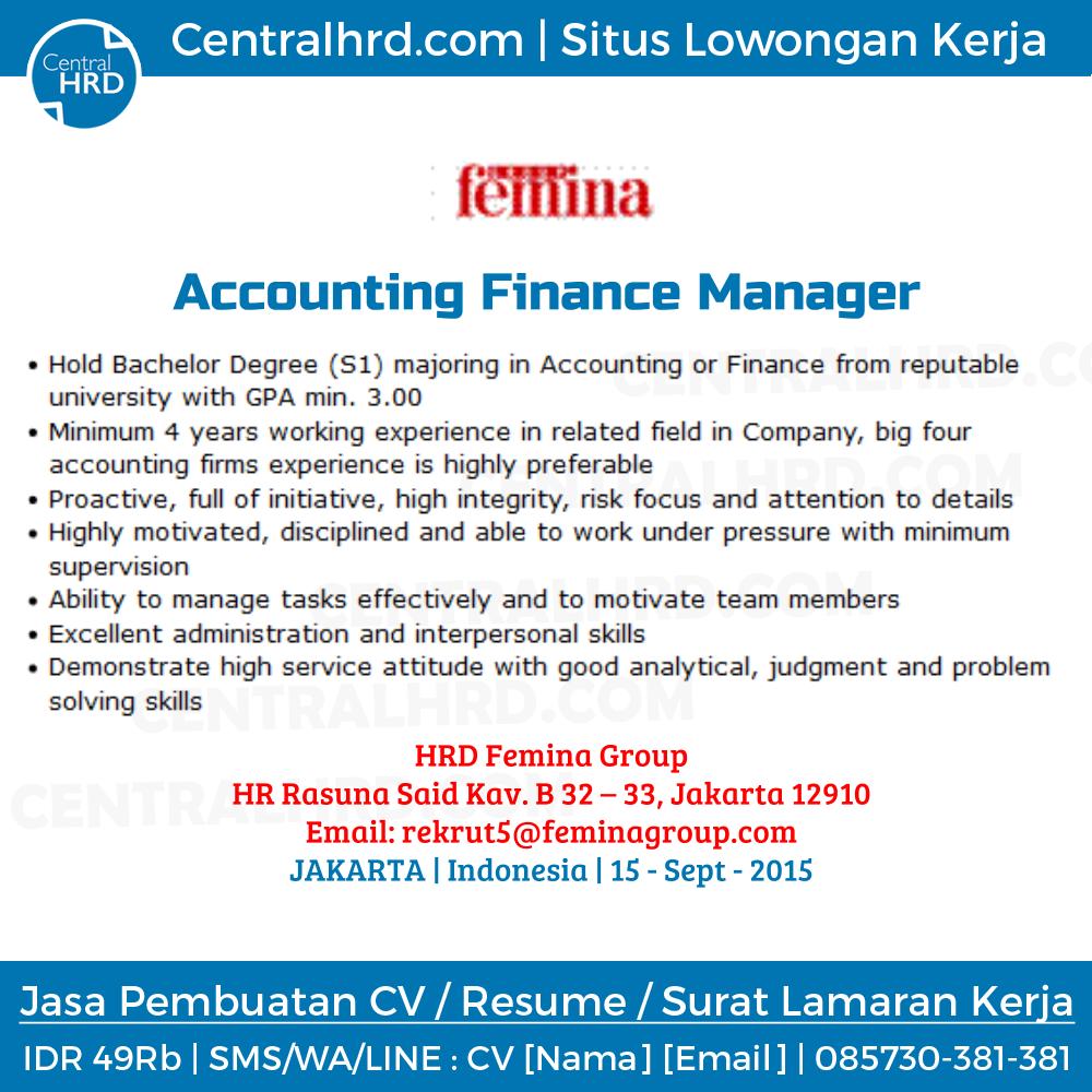 Loker Accounting Finance Manager Femina Group Jakarta 