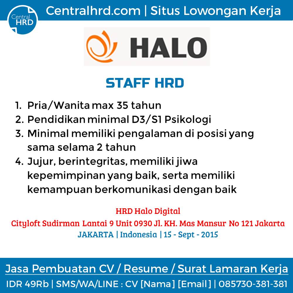 Loker Halo Staff Hrd Jakarta Info Lowongan Kerja Terbaru